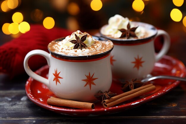 Le chocolat chaud classique, la chaleur riche et le cognac à la crème, les vacances de Noël.