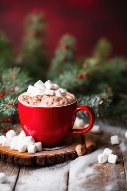 Chocolat chaud dans un décor hivernal