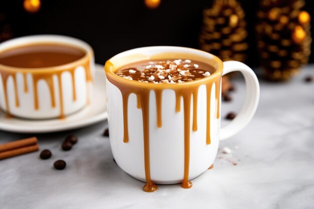 Photo chocolat chaud avec un filet de caramel dessus