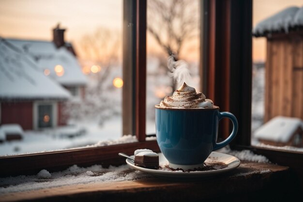 chocolat chaud à la guimauve typique de l'hiver