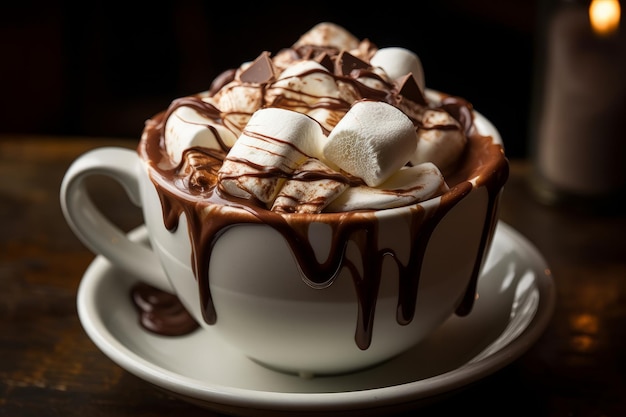 Chocolat chaud avec guimauves à la crème fouettée générée par l'IA