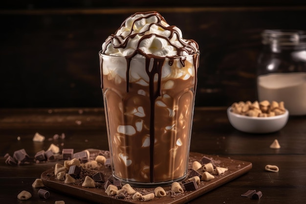 Chocolat chaud avec guimauves à la crème fouettée générée par l'IA