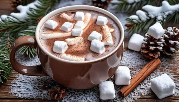 Chocolat chaud avec des marshmallows sur une table en bois a généré