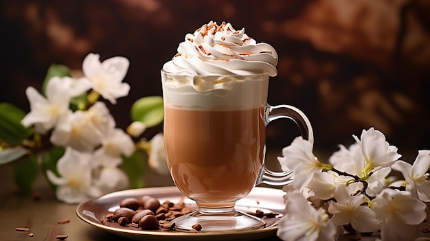 Chocolat chaud Romance artistique à la crème fouettée