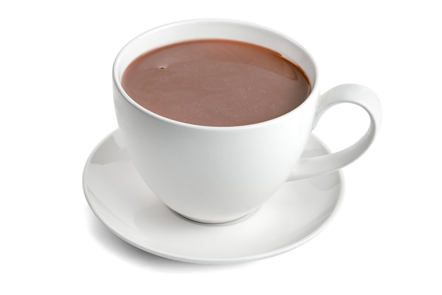 Photo chocolat chaud avec tasse de café isolé sur fond blanc incluent le chemin de coupe