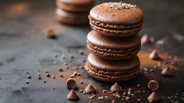 Le chocolat divin ravit les macarons français assortis en gros plan par l'IA générative