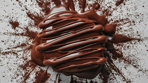 Chocolat fondu au chocolat et en poudre sur blanc