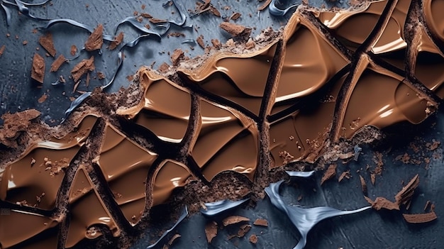 Chocolat fondu et barre de chocolat Image générée par l'IA