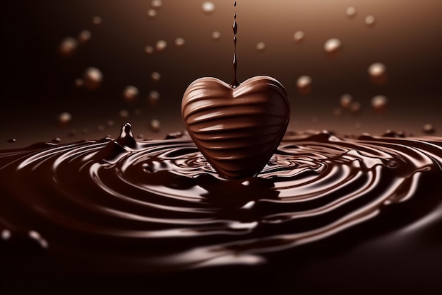 Chocolat en forme de coeur passant des ondulations du chocolat