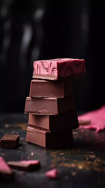 Chocolat gros plan illustration fond doux généré par l'IA