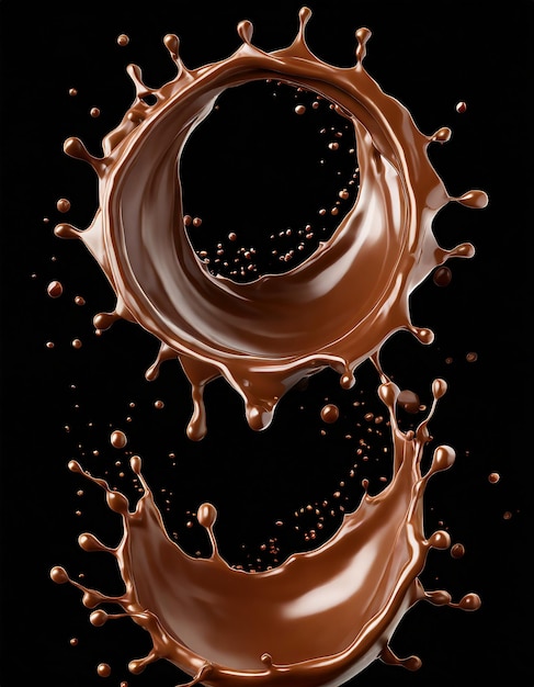 Chocolat isolé éclaboussures vagues cercle avec découpage chemin rendu 3D
