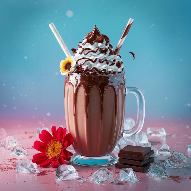 Chocolat milkshake smoothie boisson protéique crème et copeaux de chocolat