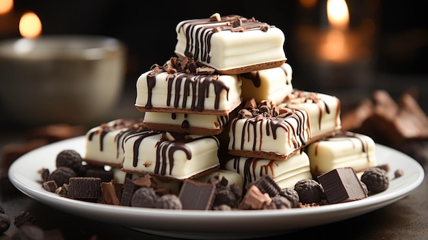 Chocolat noir et blanc sur une assiette blanche