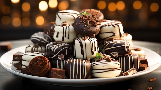 Chocolat noir et blanc sur une assiette blanche