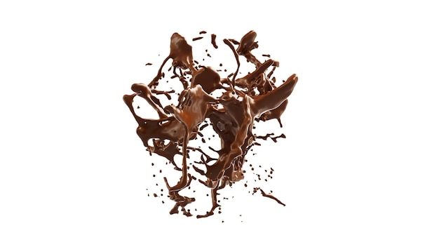 Chocolat Splash avec des gouttelettes Le rendu 3d comprend une illustration 3d du chemin de détourage