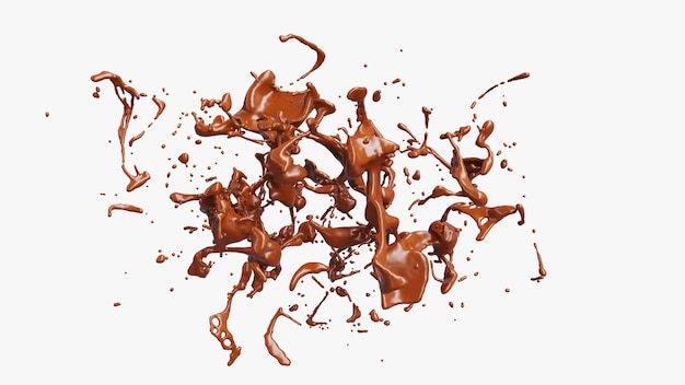 Chocolat Splash avec des gouttelettes. rendu 3d. Illustration 3D.