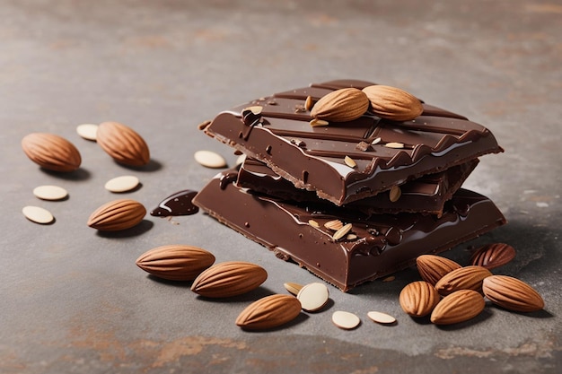 Chocolat sucré et amer avec des amandes sur la table