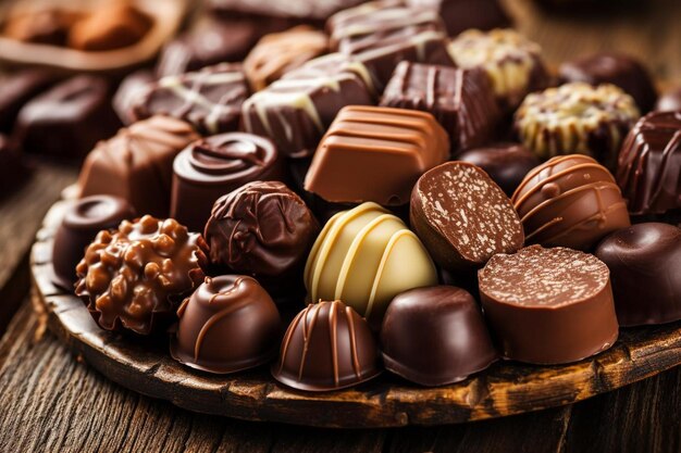 Photo chocolat et truffes sur fond de bois