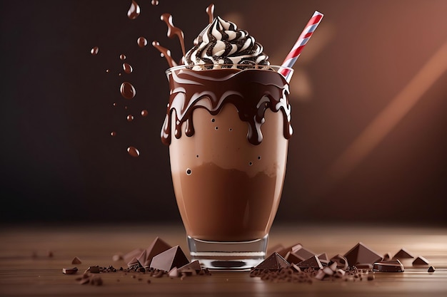 Photo chocolate milkshake with chocolate background