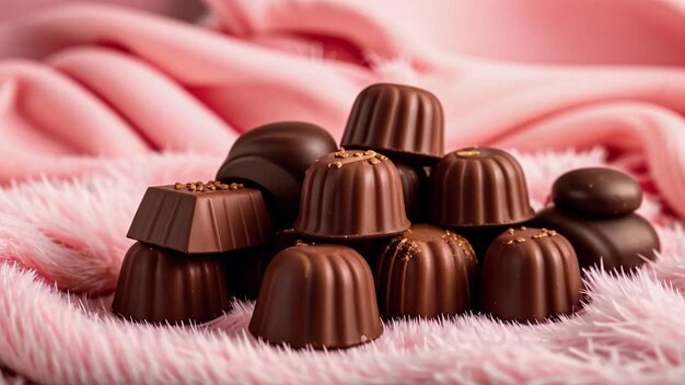 Photo des chocolats sur une couverture rose