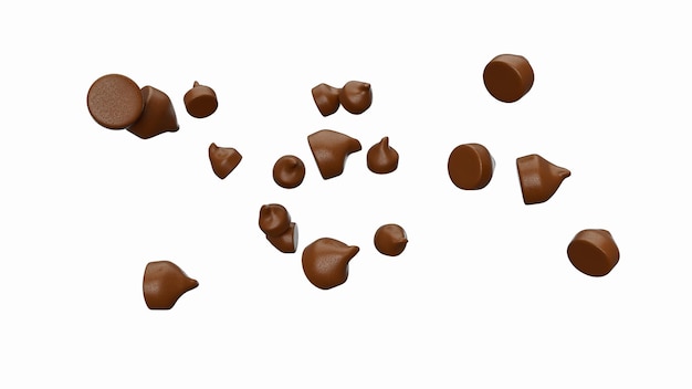 Chocolats rendus 3D flottant dans l'air sur fond blanc