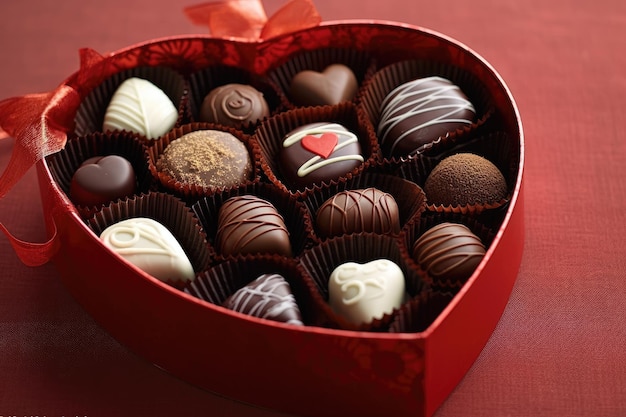 Chocolats de la Saint-Valentin dans une boîte en forme de coeur AI Generative