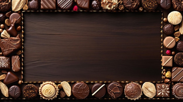 Photo des chocolats sont exposés sur une table, dont un chocolat.