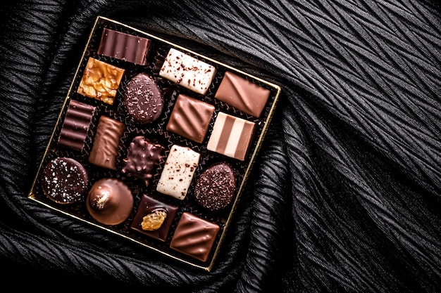 Chocolats suisses en coffret cadeau diverses pralines de luxe à base de chocolat bio noir et au lait en...