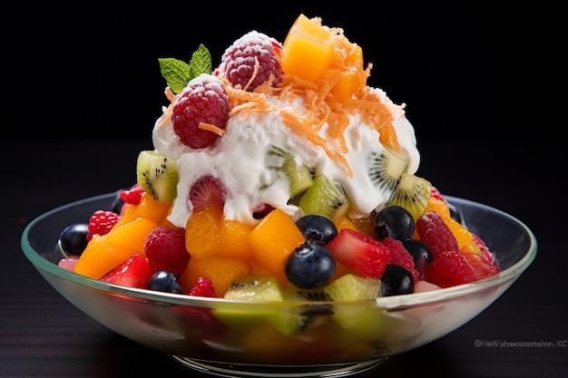 Cholado Salade de fruits colombienne rafraîchissante avec de la glace rasée et des sirops