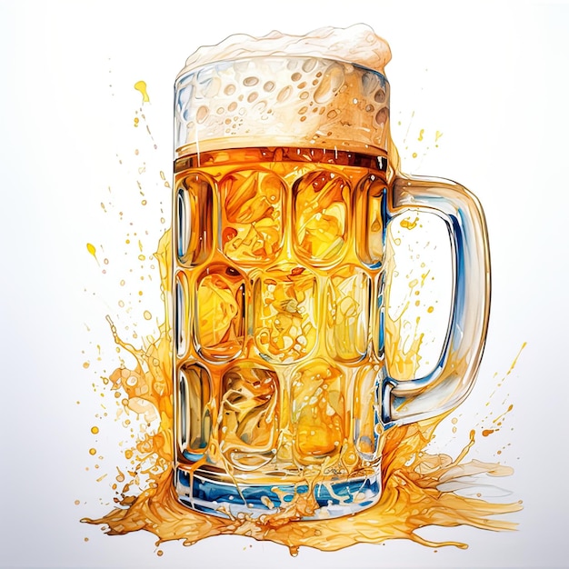 Chope de bière illustration aquarelle sur fond blanc