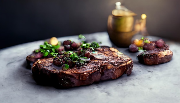 Chorizo de faux-filet juteux moyen dans une coupe traditionnelle sur une planche de bois avec des herbes, des épices et du sel