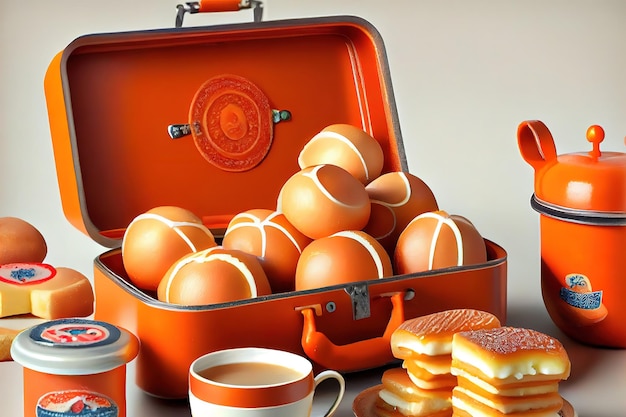 Choses orange pour les vacances Pays-Bas Donuts et ustensiles pour un pique-nique Generative Ai