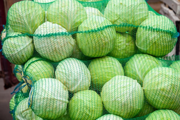 Chou blanc dans des sacs au marché