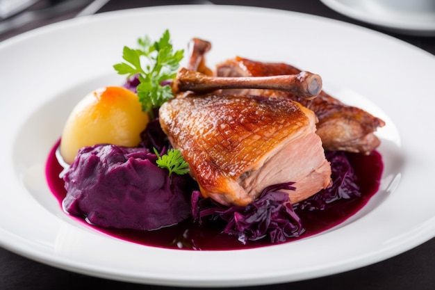 Chou rouge de canard rôti Plat de viande appétissant et juteux avec des légumes Générer de l'IA