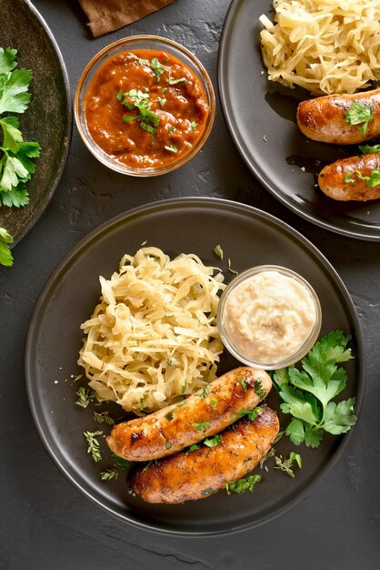 Photo choucroute bouillie avec des saucisses grillées