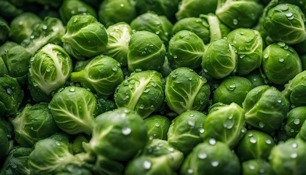 Choux de Bruxelles verts avec des gouttes d'eau