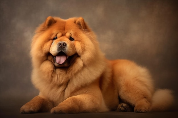 Un chow chow moelleux avec un fond sombre