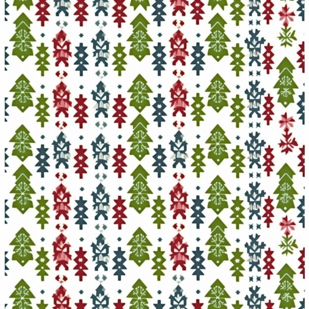 Photo a christmas tree pattern with snowflakes and stars on a white background generative ai