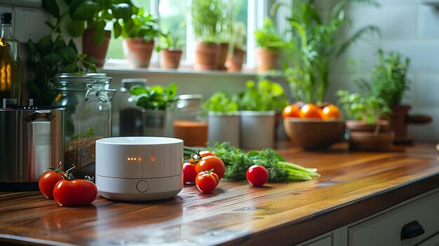 Photo un chronomètre de cuisine intelligent avec contrôle vocal en arrière-plan