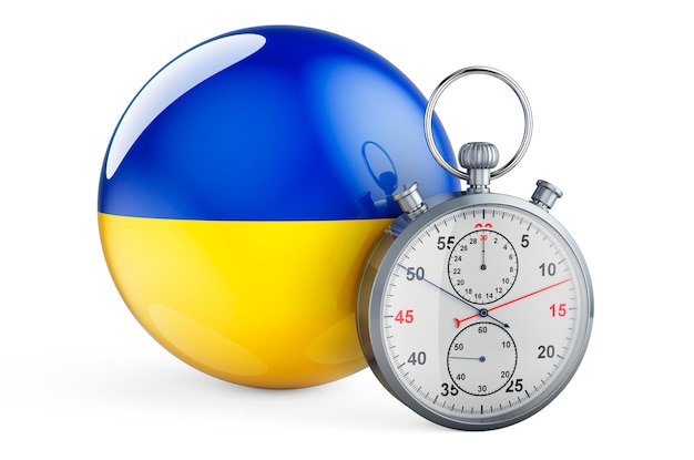 Chronomètre avec drapeau de l'Ukraine rendu 3D