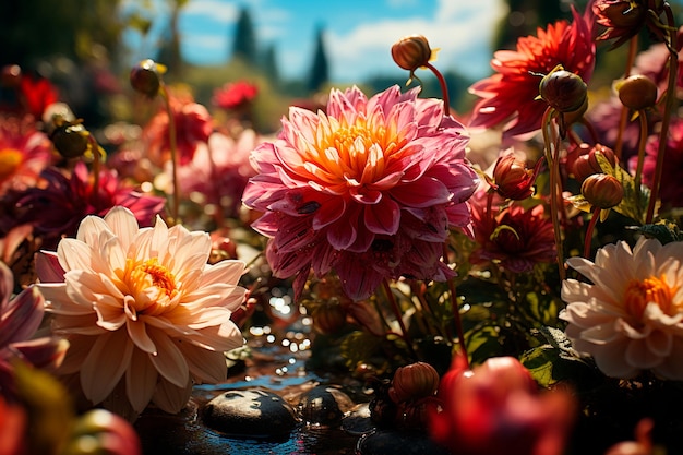 le chrysanthème rose fleurit dans le jardin