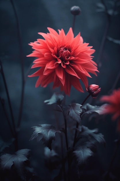 Chrysanthème rouge en gros plan sur fond vert flou Les fleurs fraîches n'ont pas encore d'abeille IA générative