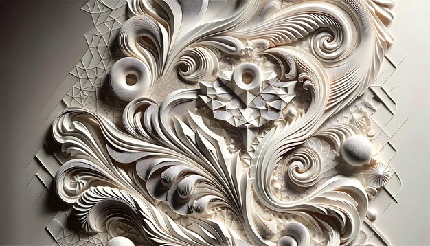 Chuchotements d'élégance Grâce géométrique et forme d'onde Serenité motif luxueux et complexe dans un style réaliste 3D avec un ton blanc