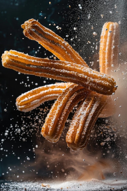 Photo churros fraîchement cuits, poussiérés de sucre et de cannelle