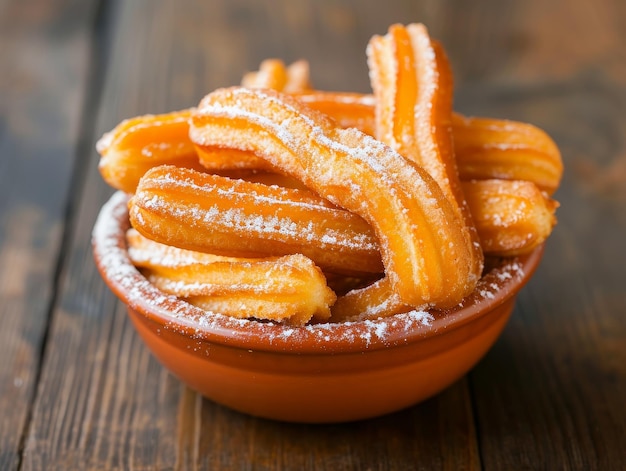 Des churros fraîchement préparés saupoudrés de sucre