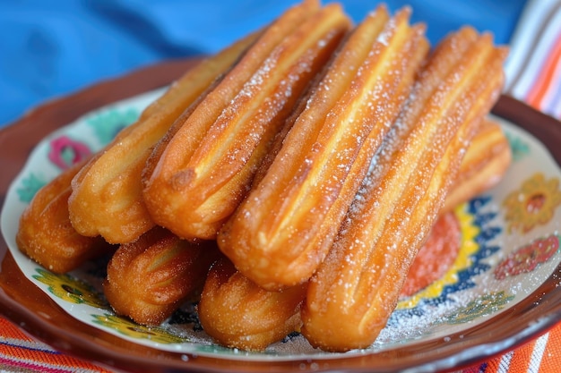 Photo des churros d'or fraîchement préparés empilés dans un marché