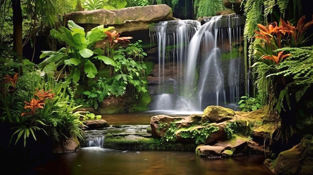 Chute d&#39;eau cachée dans la jungle tropicale