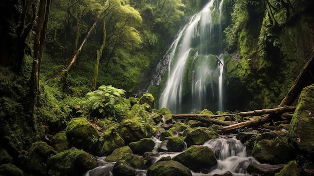 Chute d'eau en cascade dans une forêt verte IA générative