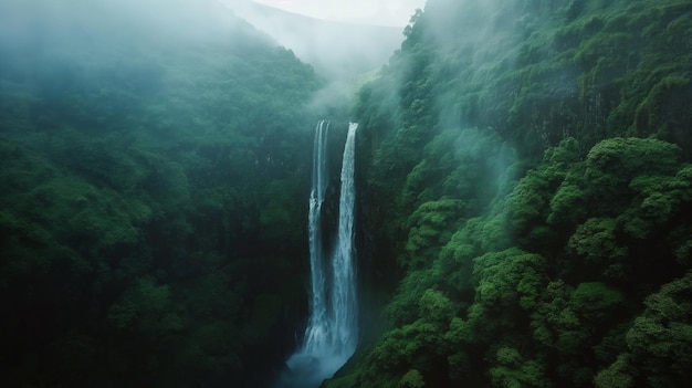 Une chute d'eau à couper le souffle qui descend en cascade sur un flanc de montagne vert et luxuriant.