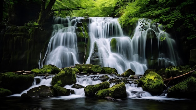 Une chute d'eau dans les bois avec le mot quot dessus